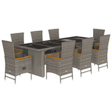 9 Piece Garden Dining Set with Cushions Grey Poly Rattan