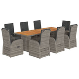 9 Piece Garden Dining Set with Cushions Grey Poly Rattan