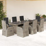 9 Piece Garden Dining Set with Cushions Grey Poly Rattan