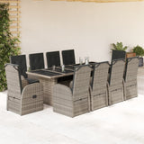 11 Piece Garden Dining Set with Cushions Grey Poly Rattan