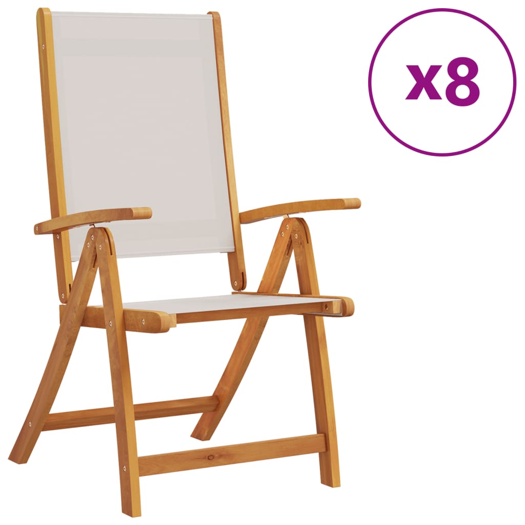 Folding Garden Chairs 8 pcs Solid Wood Acacia and Textilene