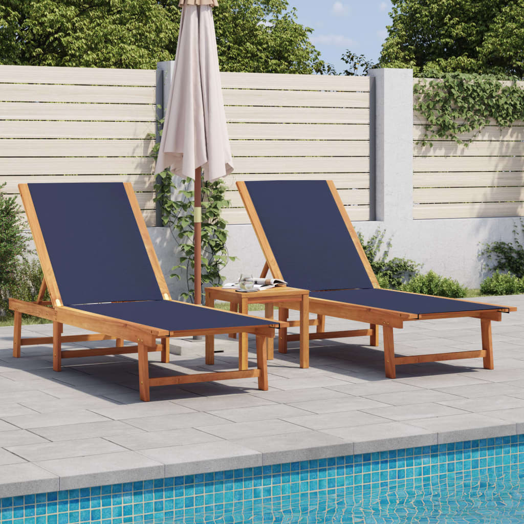 Sun Loungers 2 pcs Blue Solid Wood Acacia and Textilene