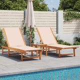 Sun Loungers 2 pcs with Table Cream Solid Wood Acacia and Textilene