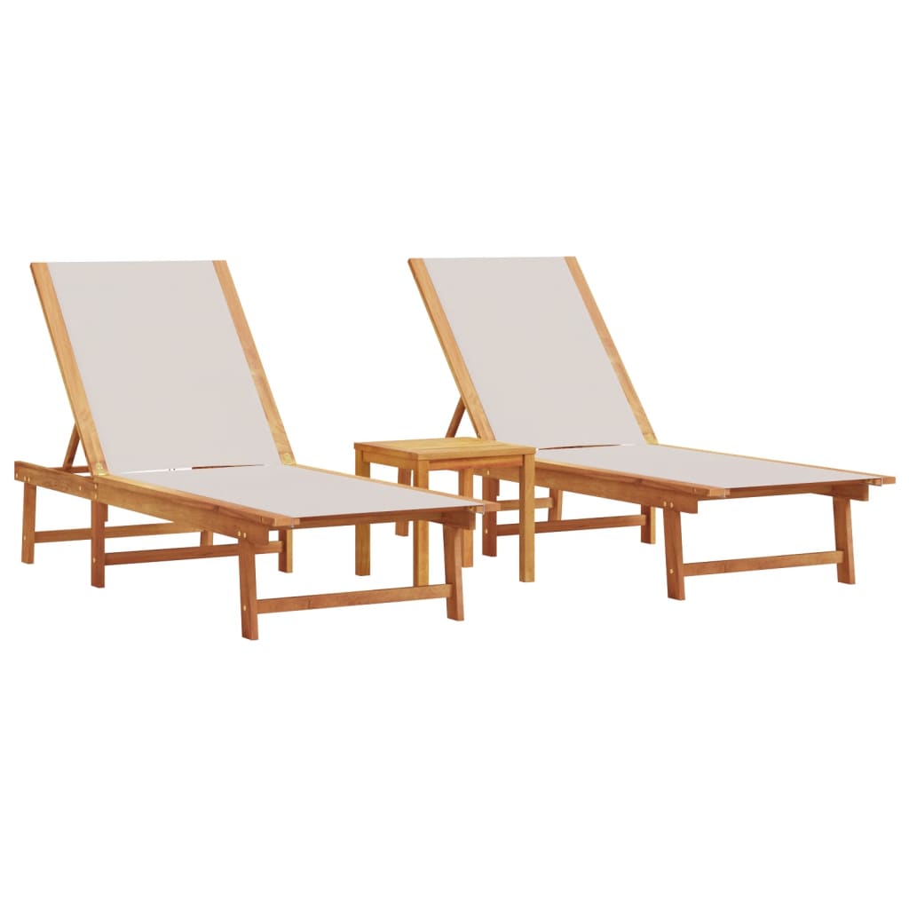 Sun Loungers 2 pcs with Table Grey Solid Wood Acacia and Textilene