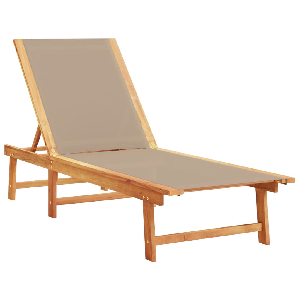 Sun Loungers 2 pcs with Table Taupe Solid Wood Acacia and Textilene