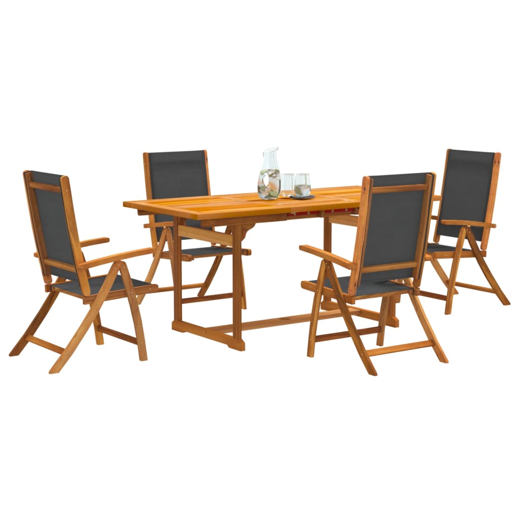 5 Piece Garden Dining Set Solid Wood Acacia and Textilene