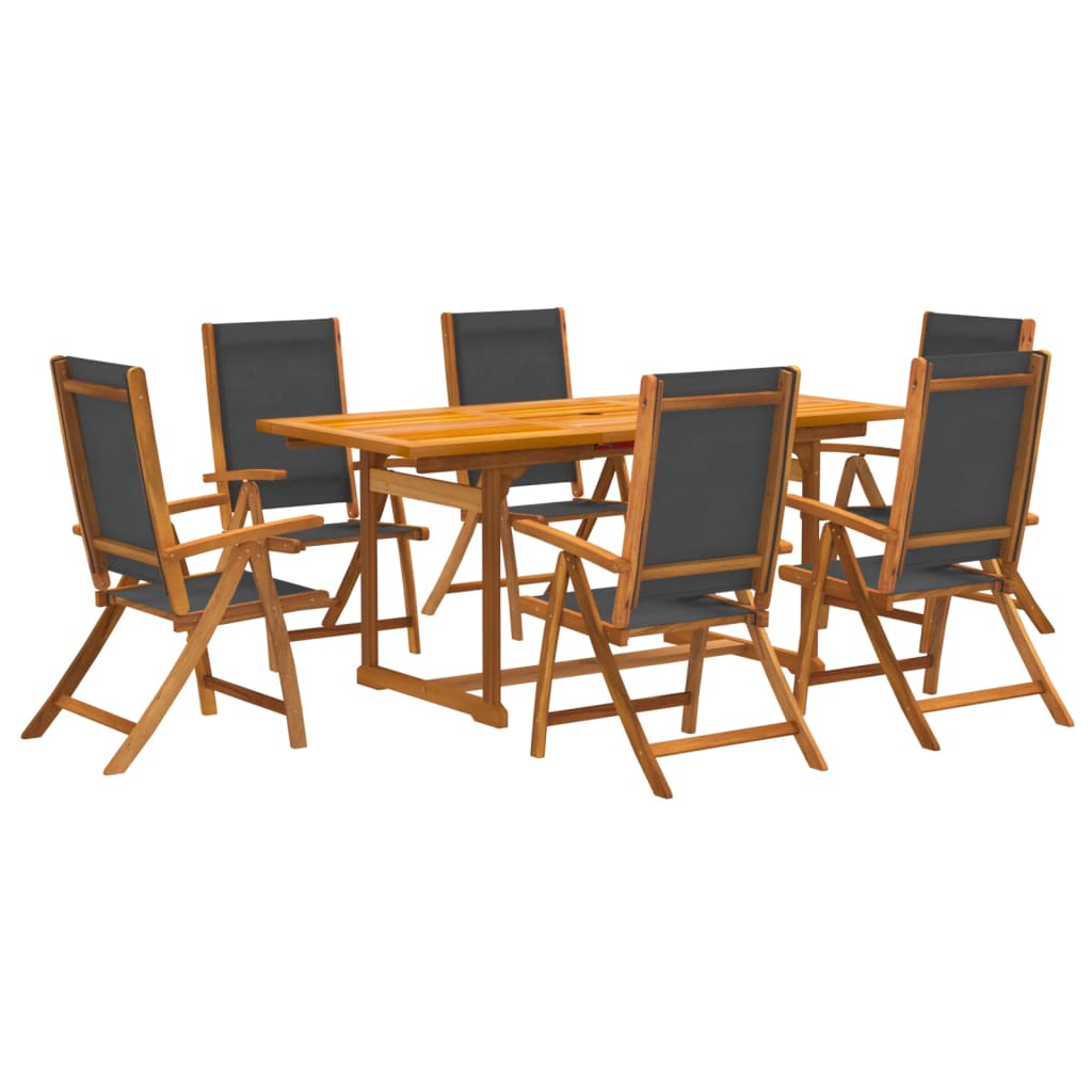 7 Piece Garden Dining Set Solid Wood Acacia and Textilene