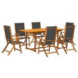 7 Piece Garden Dining Set Solid Wood Acacia and Textilene