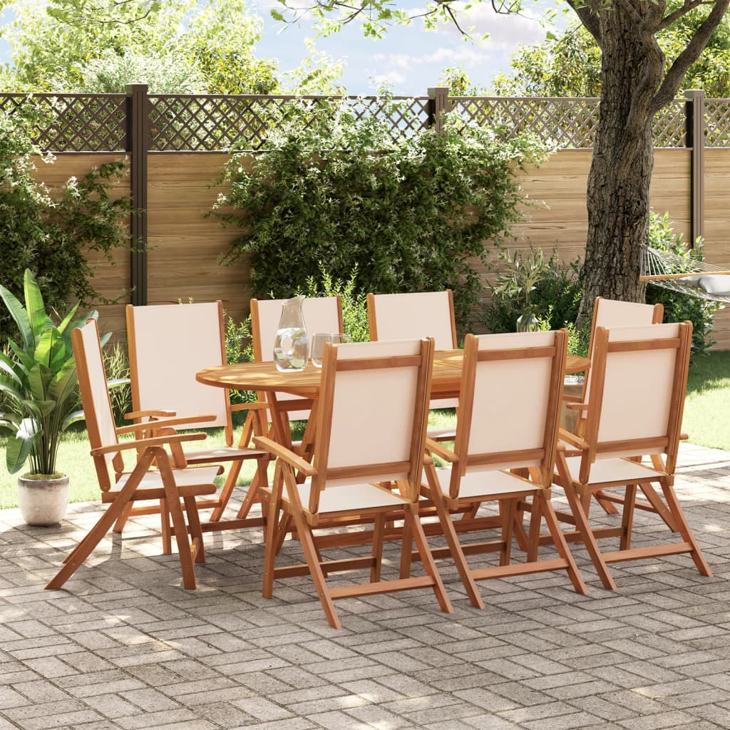 9 Piece Garden Dining Set Solid Wood Acacia and Textilene