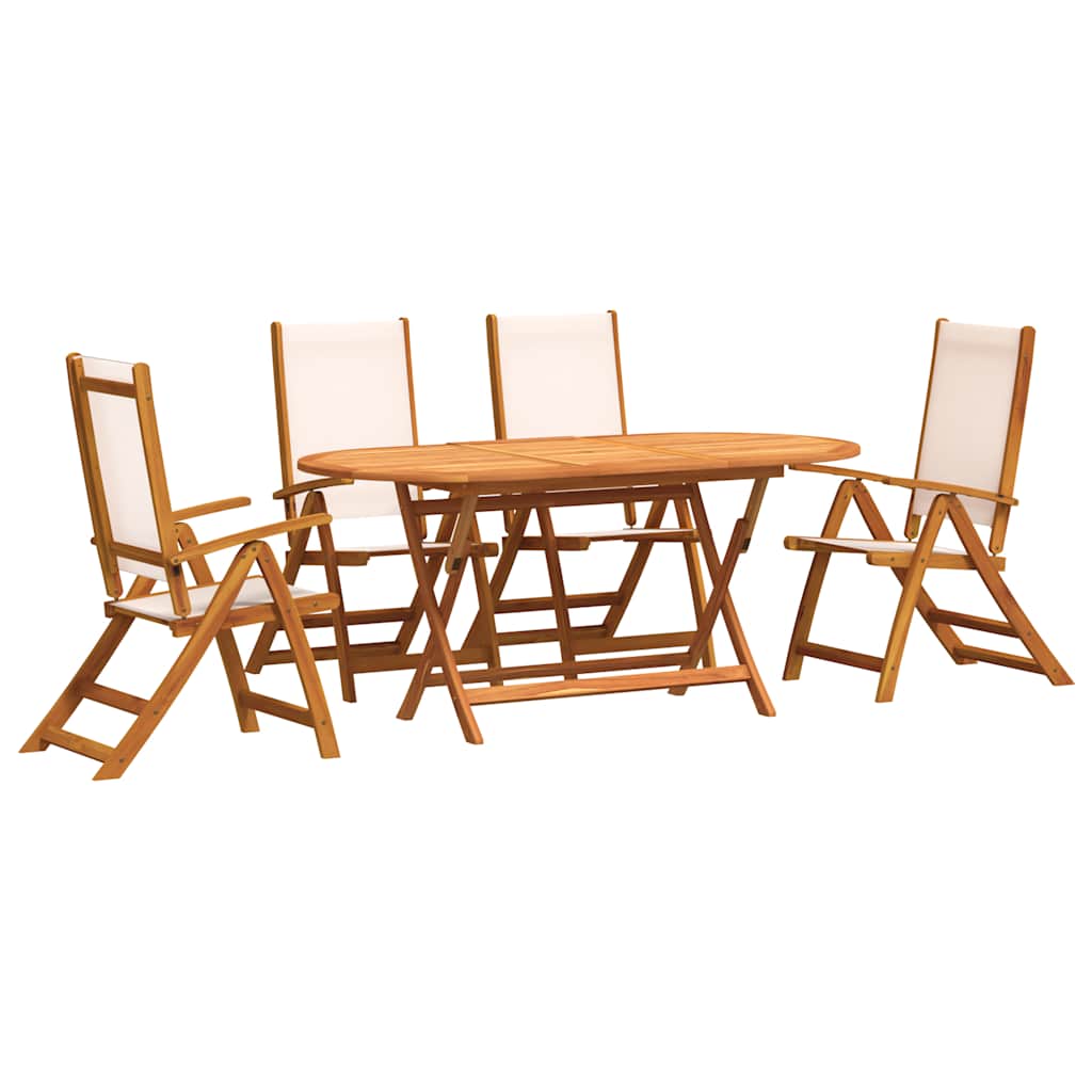 5 Piece Garden Dining Set Solid Wood Acacia and Textilene