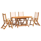 5 Piece Garden Dining Set Solid Wood Acacia and Textilene
