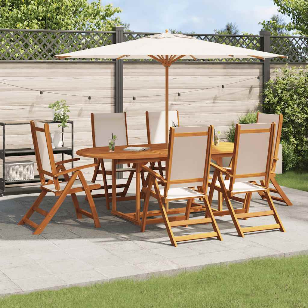 7 Piece Garden Dining Set Solid Wood Acacia and Textilene