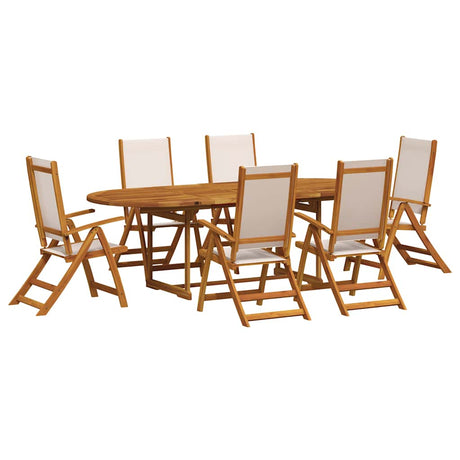 7 Piece Garden Dining Set Solid Wood Acacia and Textilene