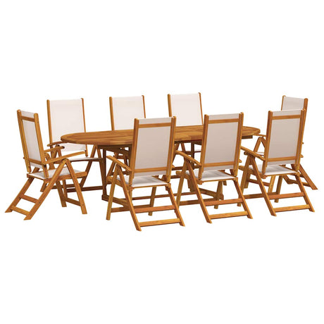 9 Piece Garden Dining Set Solid Wood Acacia and Textilene
