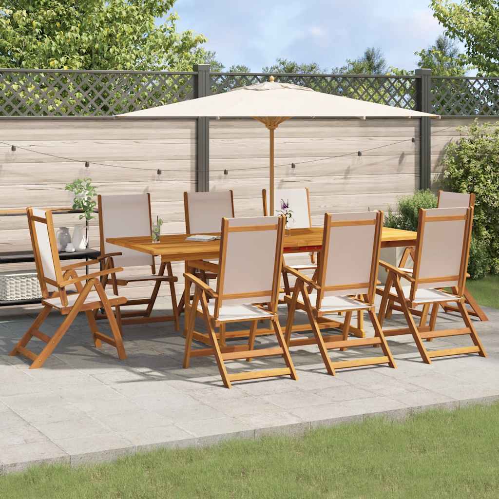 9 Piece Garden Dining Set Solid Wood Acacia and Textilene