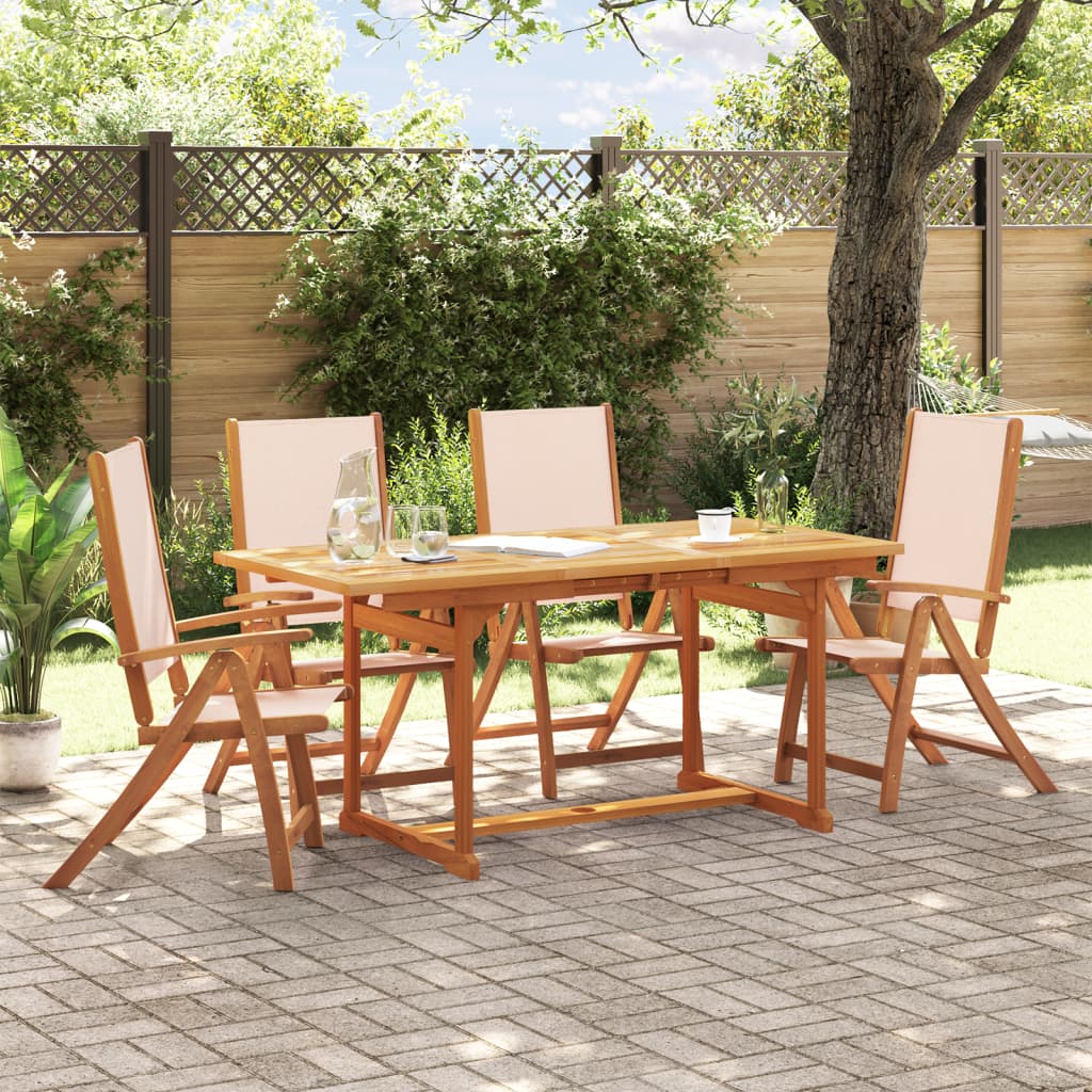 5 Piece Garden Dining Set Solid Wood Acacia and Textilene