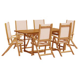 7 Piece Garden Dining Set Solid Wood Acacia and Textilene