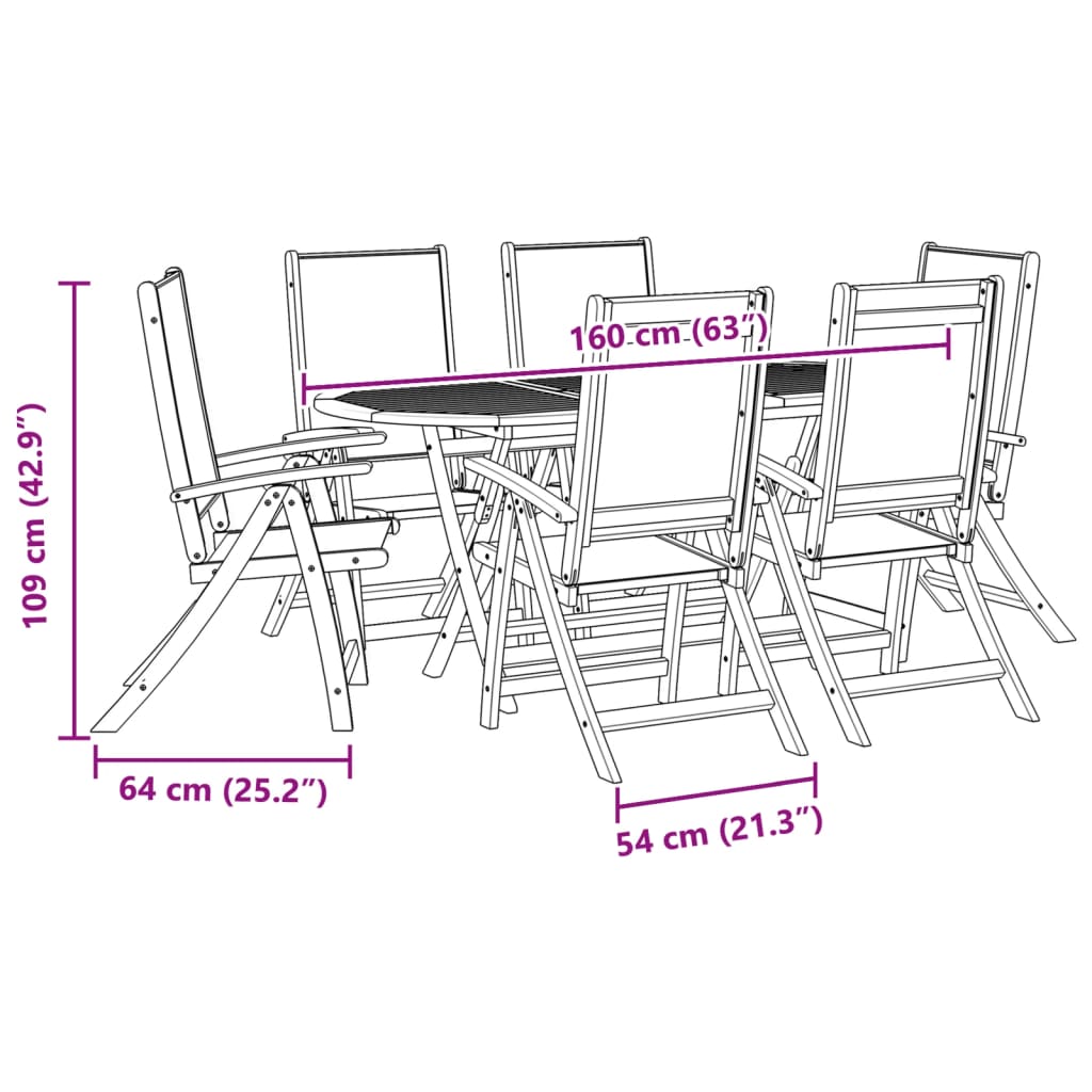 7 Piece Garden Dining Set Solid Wood Acacia and Textilene