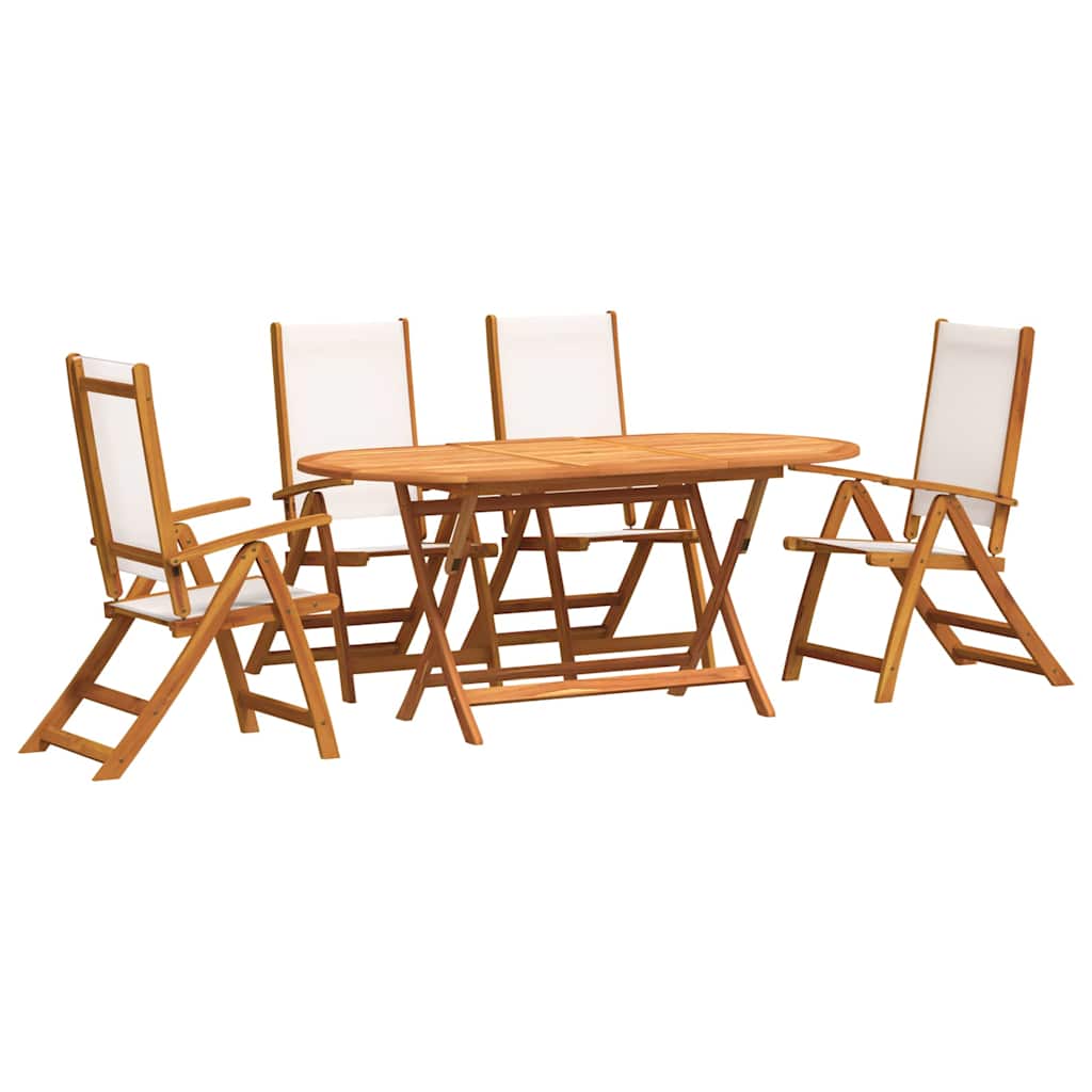 5 Piece Garden Dining Set Solid Wood Acacia and Textilene
