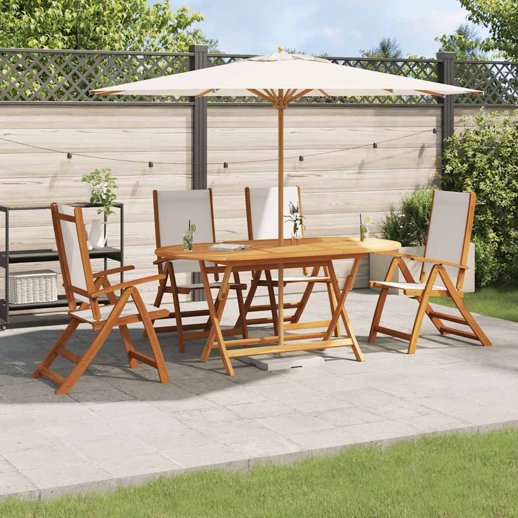 5 Piece Garden Dining Set Solid Wood Acacia and Textilene