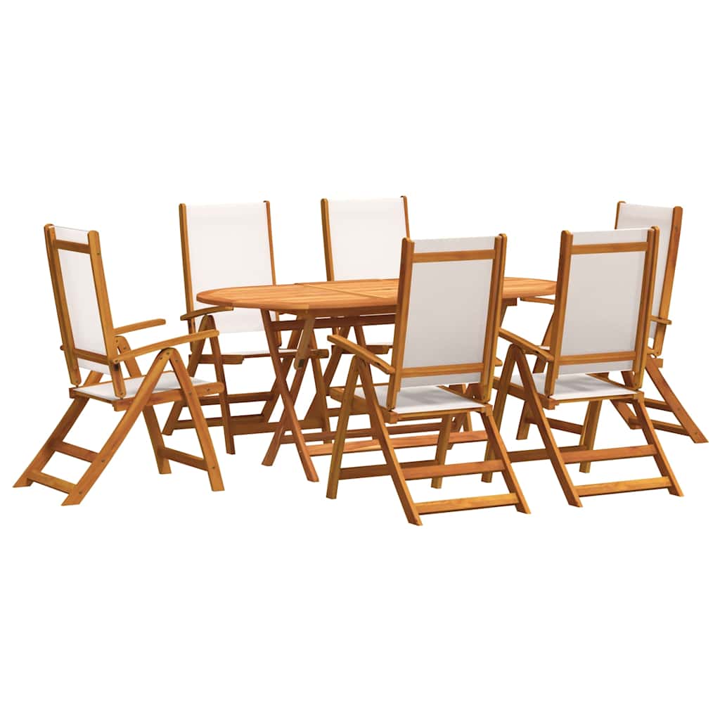 7 Piece Garden Dining Set Solid Wood Acacia and Textilene