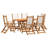 7 Piece Garden Dining Set Solid Wood Acacia and Textilene