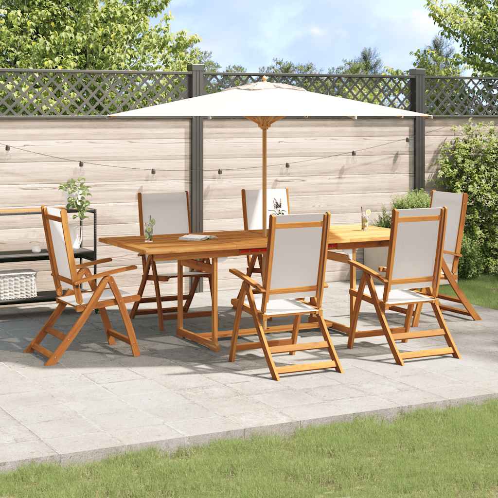 7 Piece Garden Dining Set Solid Wood Acacia and Textilene