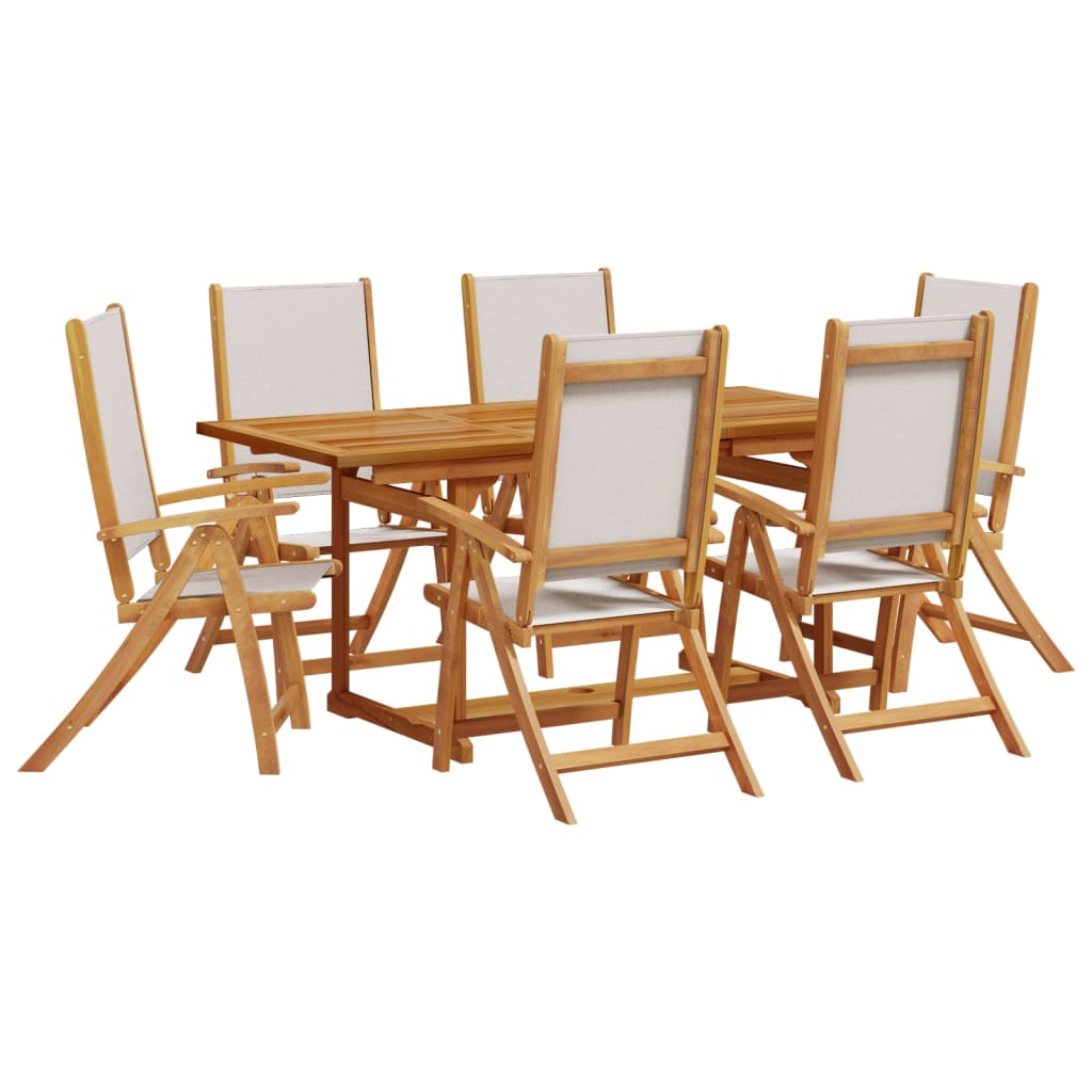 7 Piece Garden Dining Set Solid Wood Acacia and Textilene