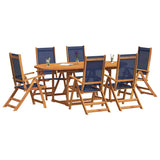 7 Piece Garden Dining Set Solid Wood Acacia and Textilene