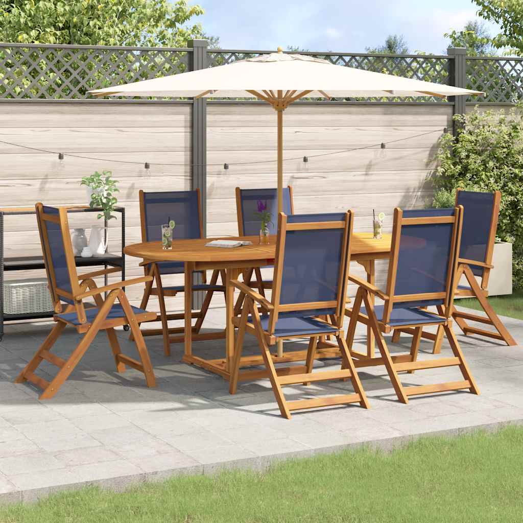 7 Piece Garden Dining Set Solid Wood Acacia and Textilene