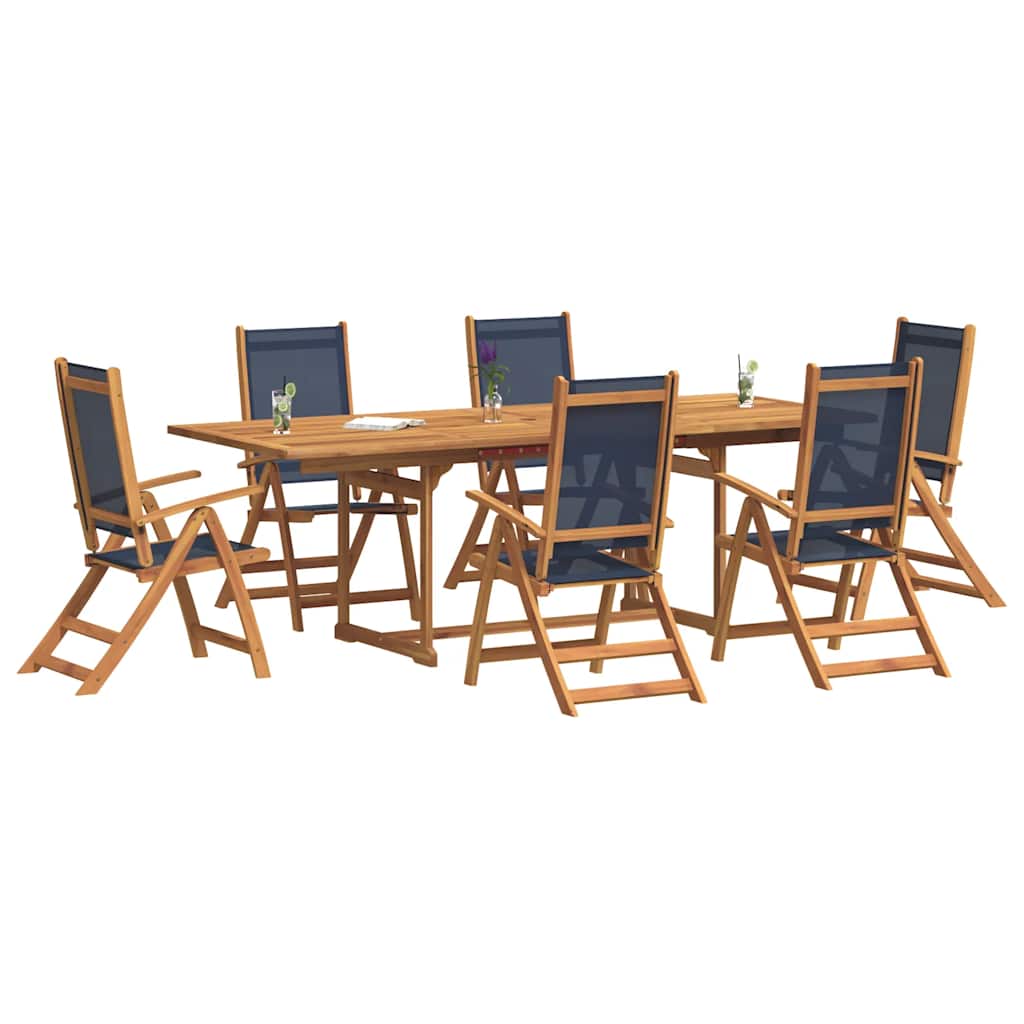 7 Piece Garden Dining Set Solid Wood Acacia and Textilene