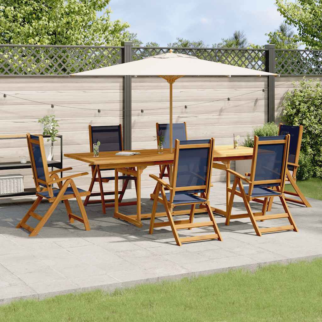 7 Piece Garden Dining Set Solid Wood Acacia and Textilene