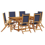 7 Piece Garden Dining Set Solid Wood Acacia and Textilene