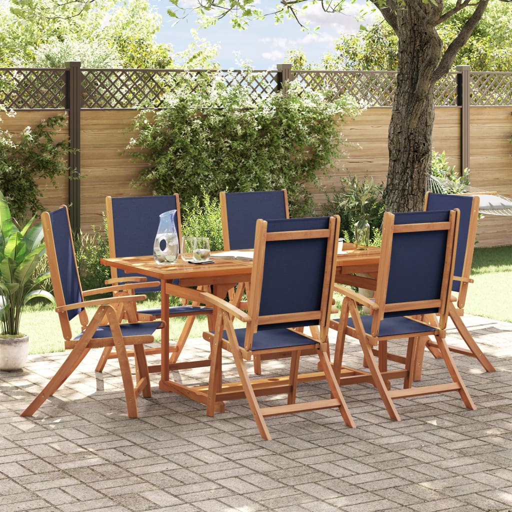 7 Piece Garden Dining Set Solid Wood Acacia and Textilene