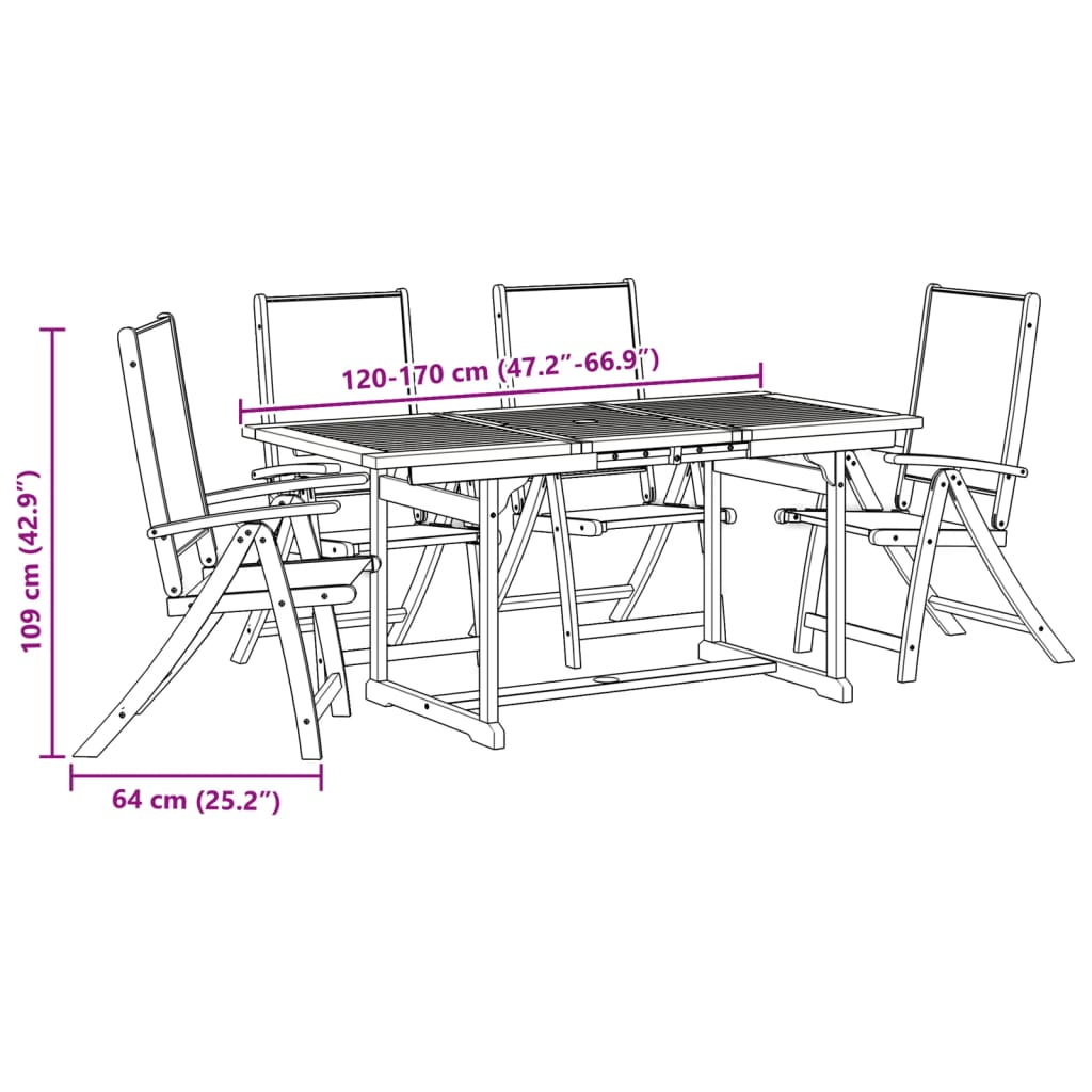 5 Piece Garden Dining Set Solid Wood Acacia and Textilene