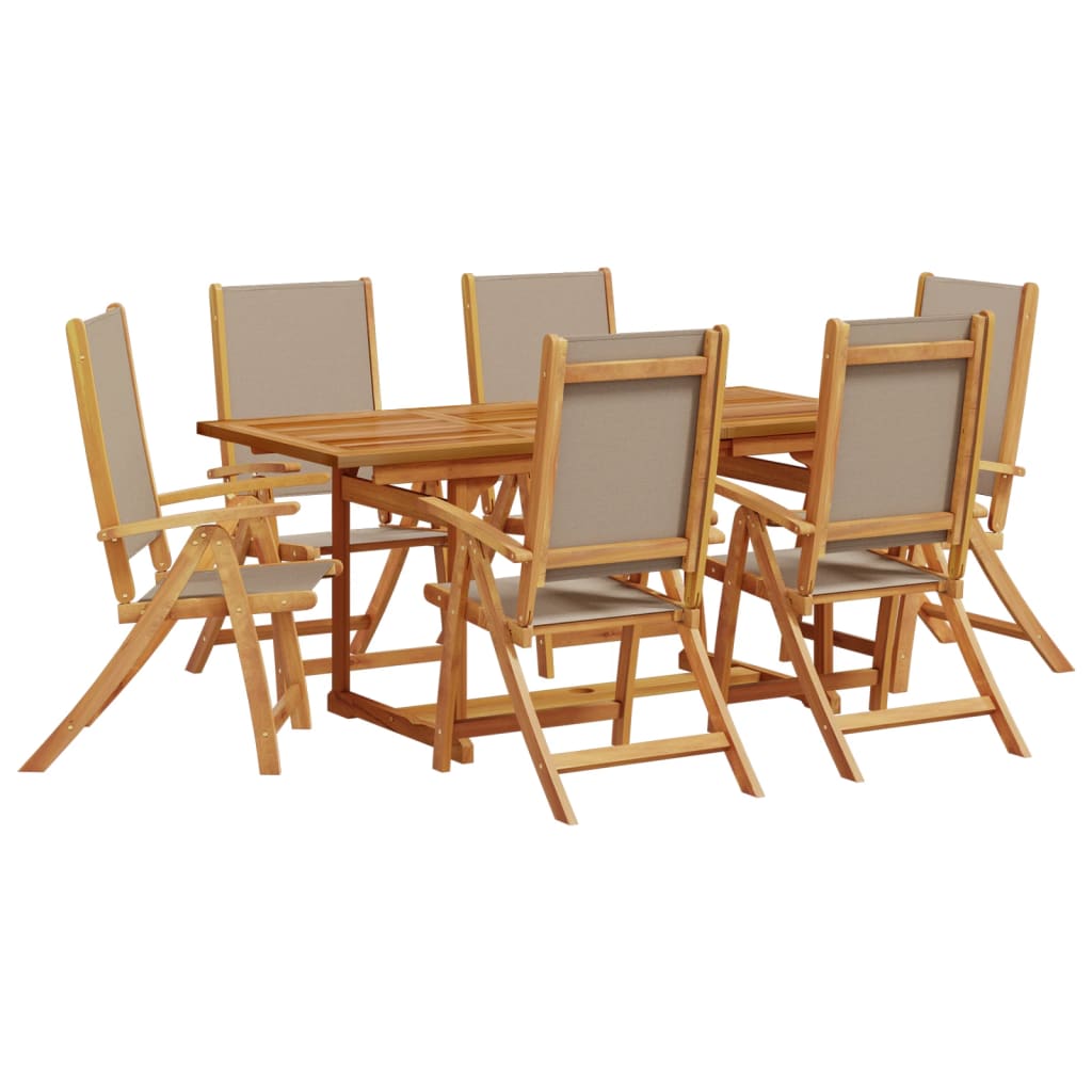 7 Piece Garden Dining Set Solid Wood Acacia and Textilene