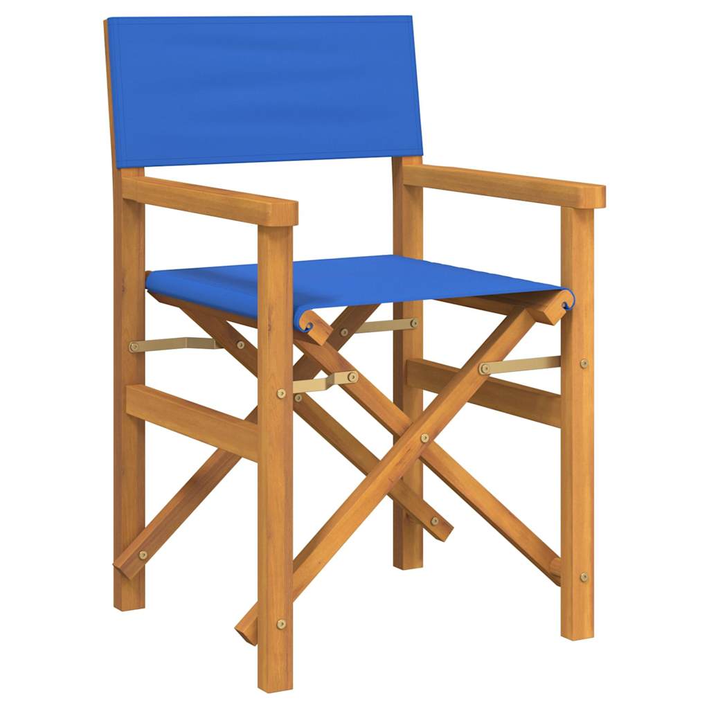 Folding Director's Chair Blue Solid Wood Teak