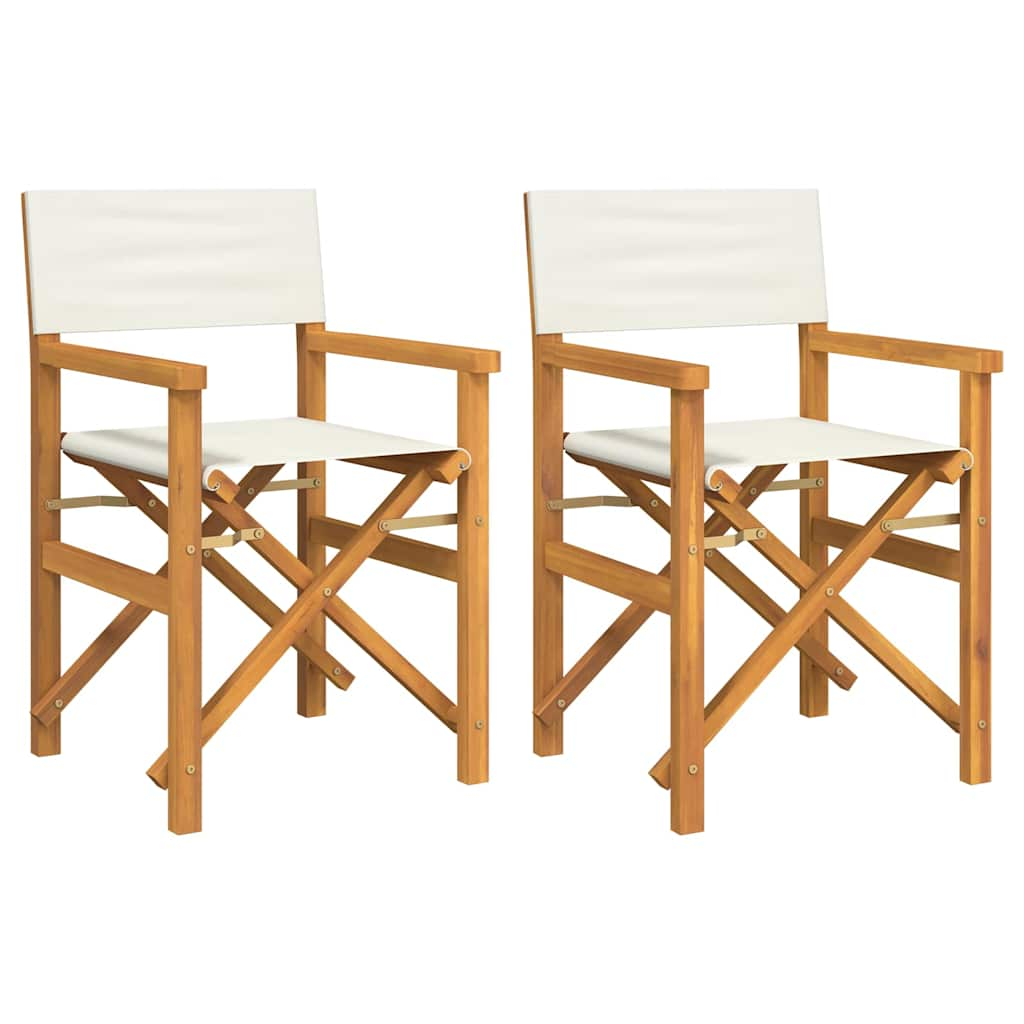 Folding Director's Chairs 2 pcs Cream Solid Wood Teak