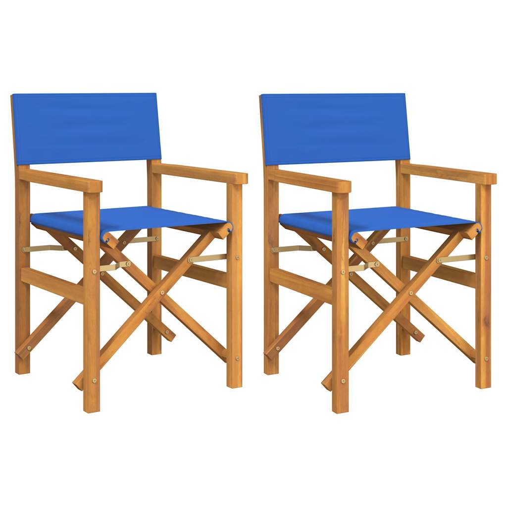 Folding Director's Chairs 2 pcs Blue Solid Wood Teak