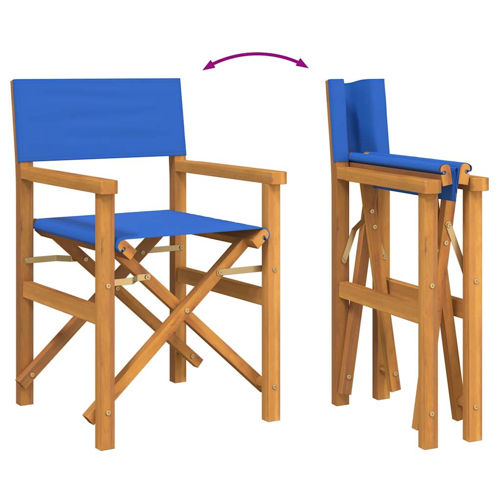 Folding Director's Chairs 2 pcs Blue Solid Wood Teak