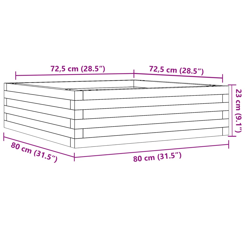 Garden Planter Wax Brown 80x80x23 cm Solid Wood Pine