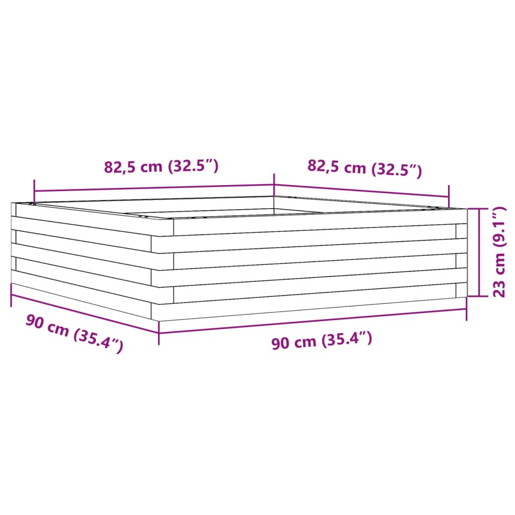 Garden Planter White 90x90x23 cm Solid Wood Pine