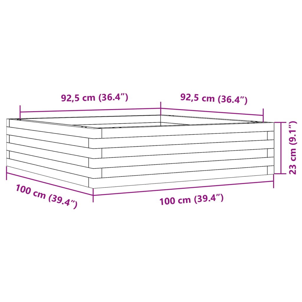 Garden Planter White 100x100x23 cm Solid Wood Pine