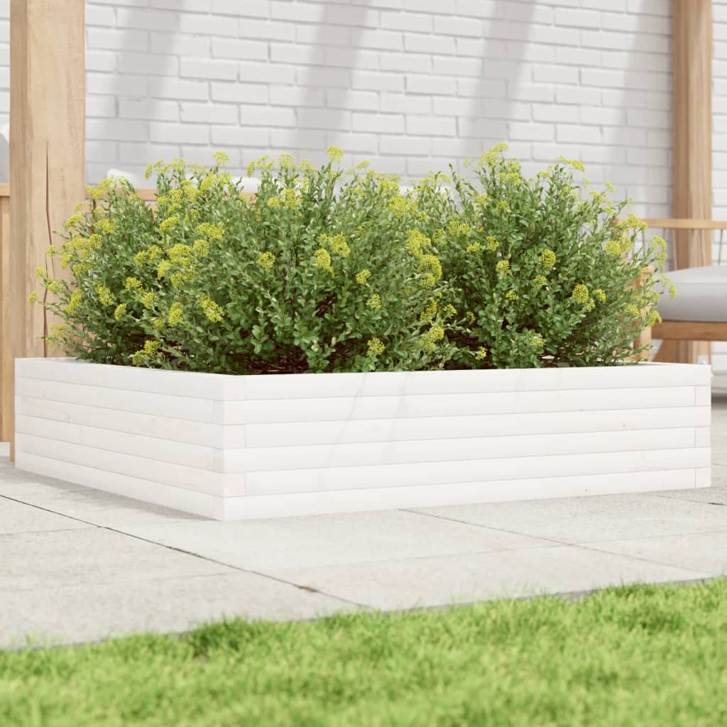 Garden Planter White 100x100x23 cm Solid Wood Pine