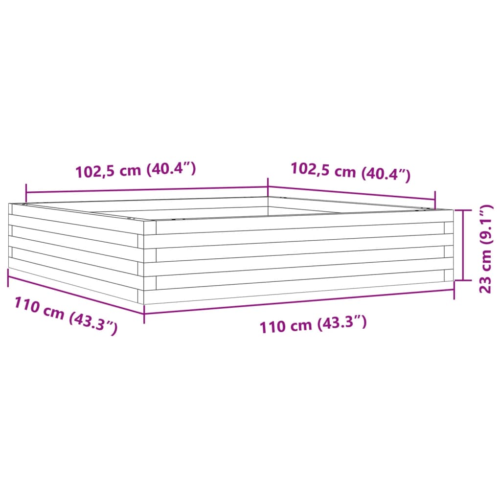 Garden Planter White 110x110x23 cm Solid Wood Pine