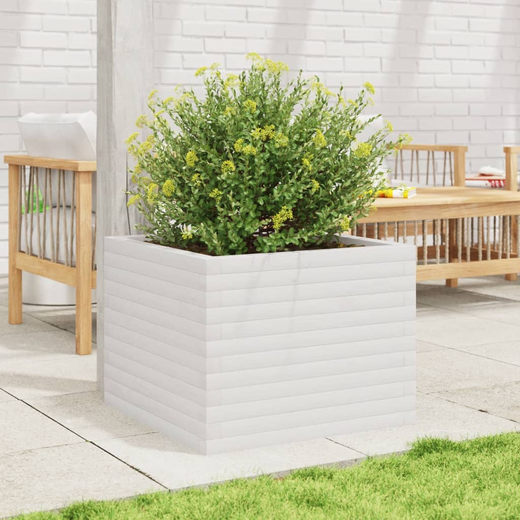 Garden Planter White 60x60x45.5 cm Solid Wood Pine