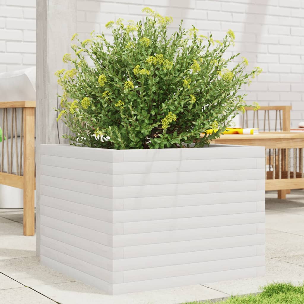 Garden Planter White 60x60x45.5 cm Solid Wood Pine