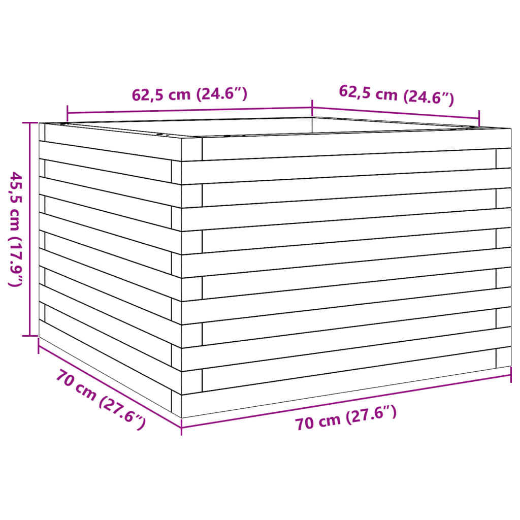 Garden Planter White 70x70x45.5 cm Solid Wood Pine