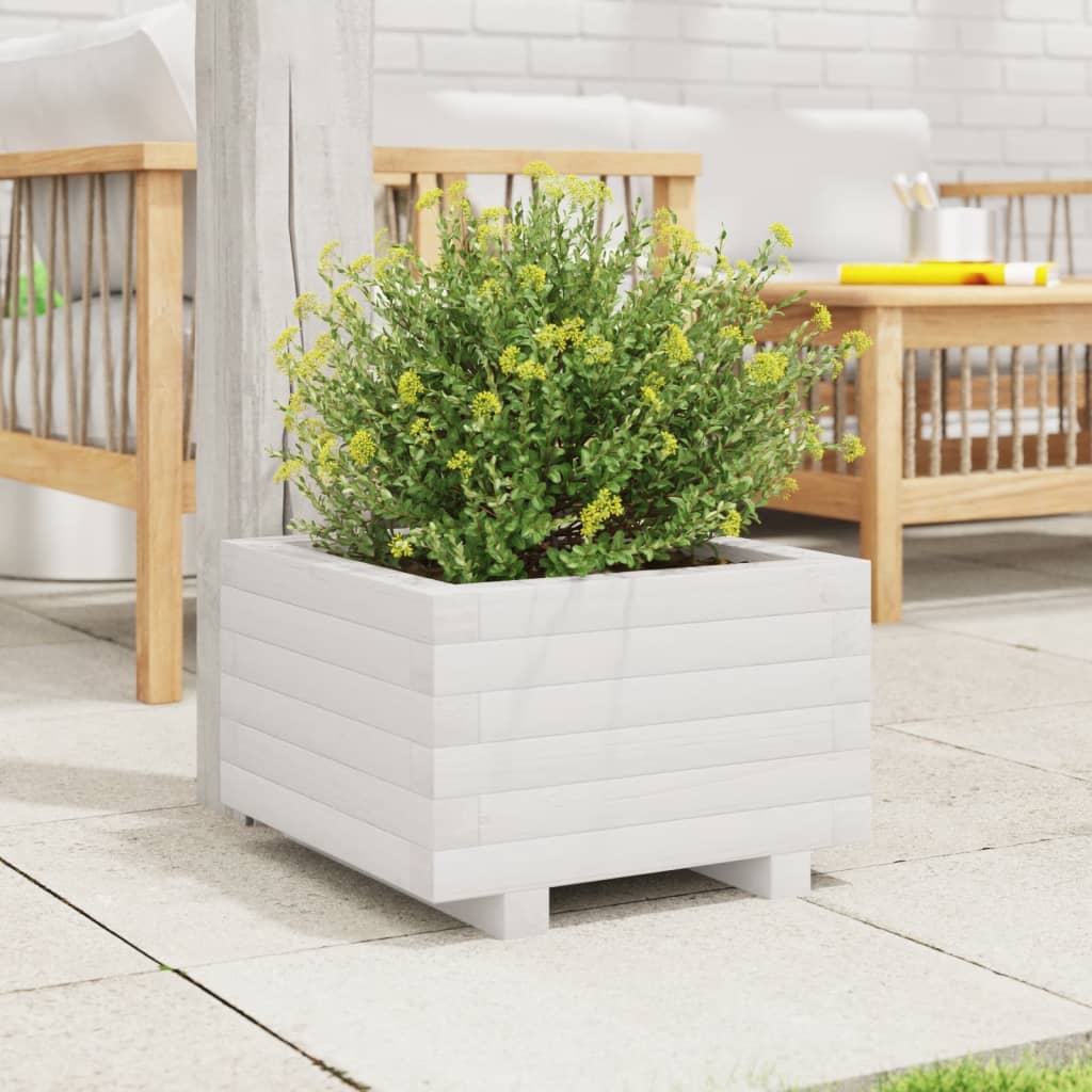 Garden Planter White 40x40x26.5 cm Solid Wood Pine