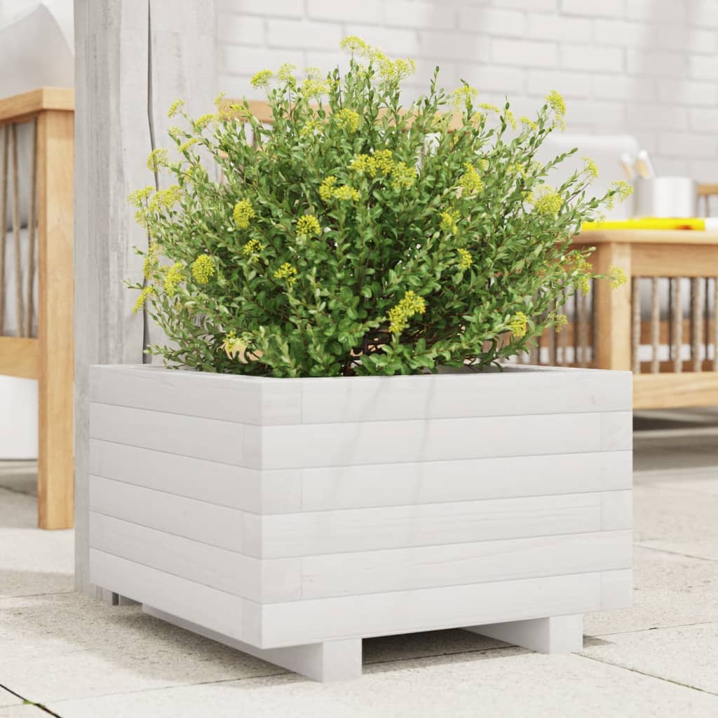 Garden Planter White 40x40x26.5 cm Solid Wood Pine